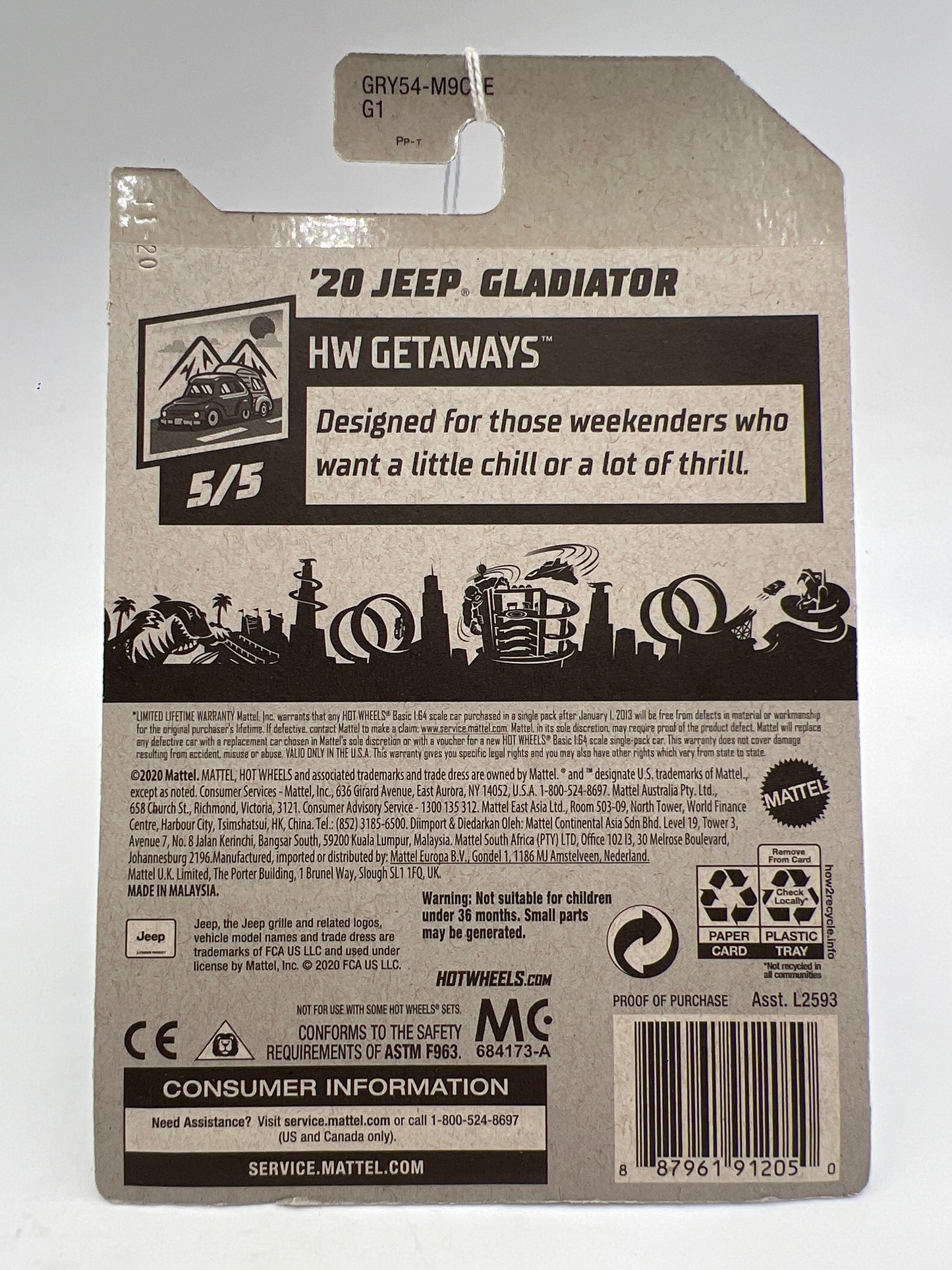 2021 Hot Wheels Getaways #117 20 Jeep Gladiator Blue 41F