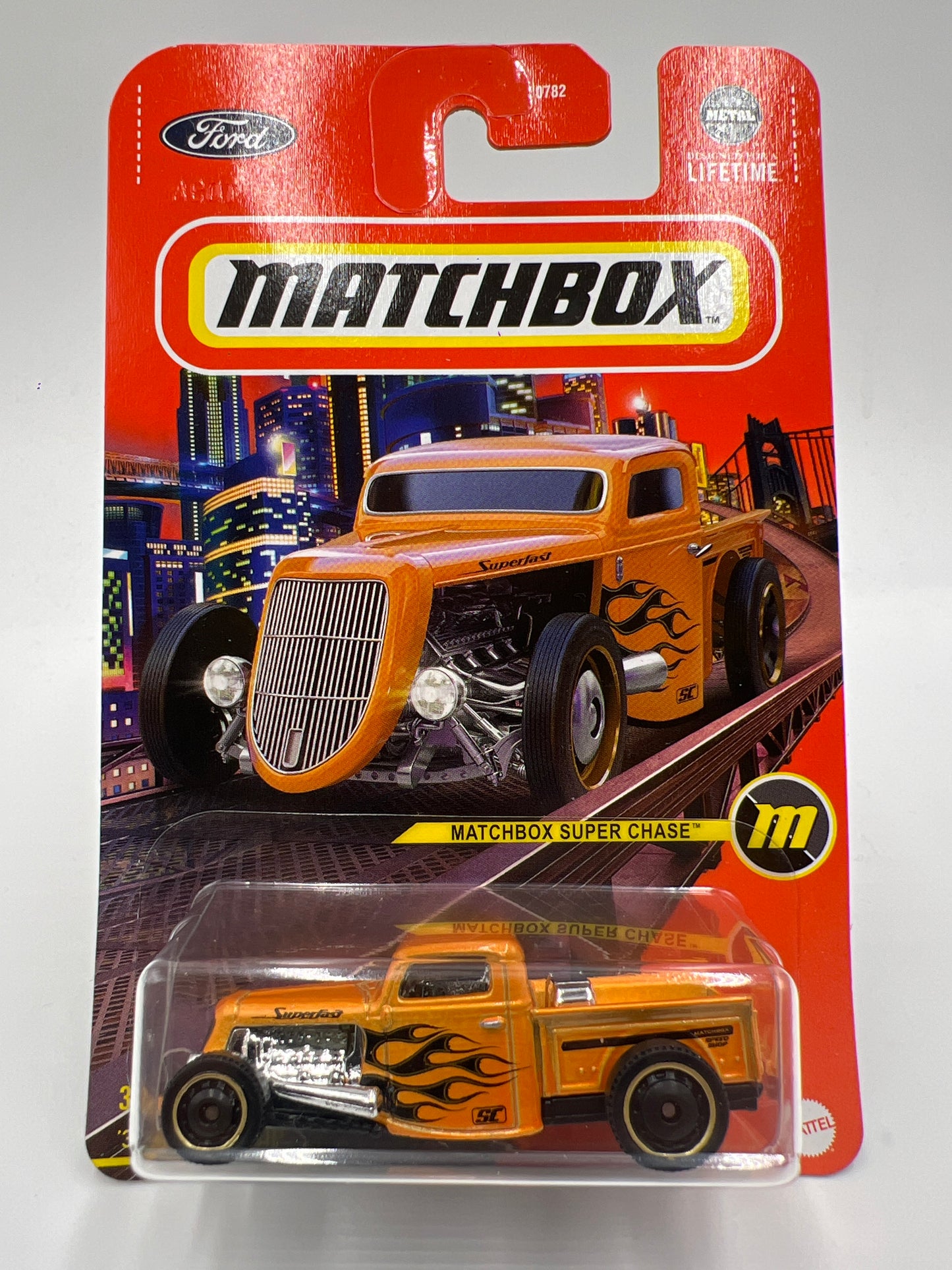 2025 Matchbox Super Chase 35 Ford Pickup Orange W/Protector