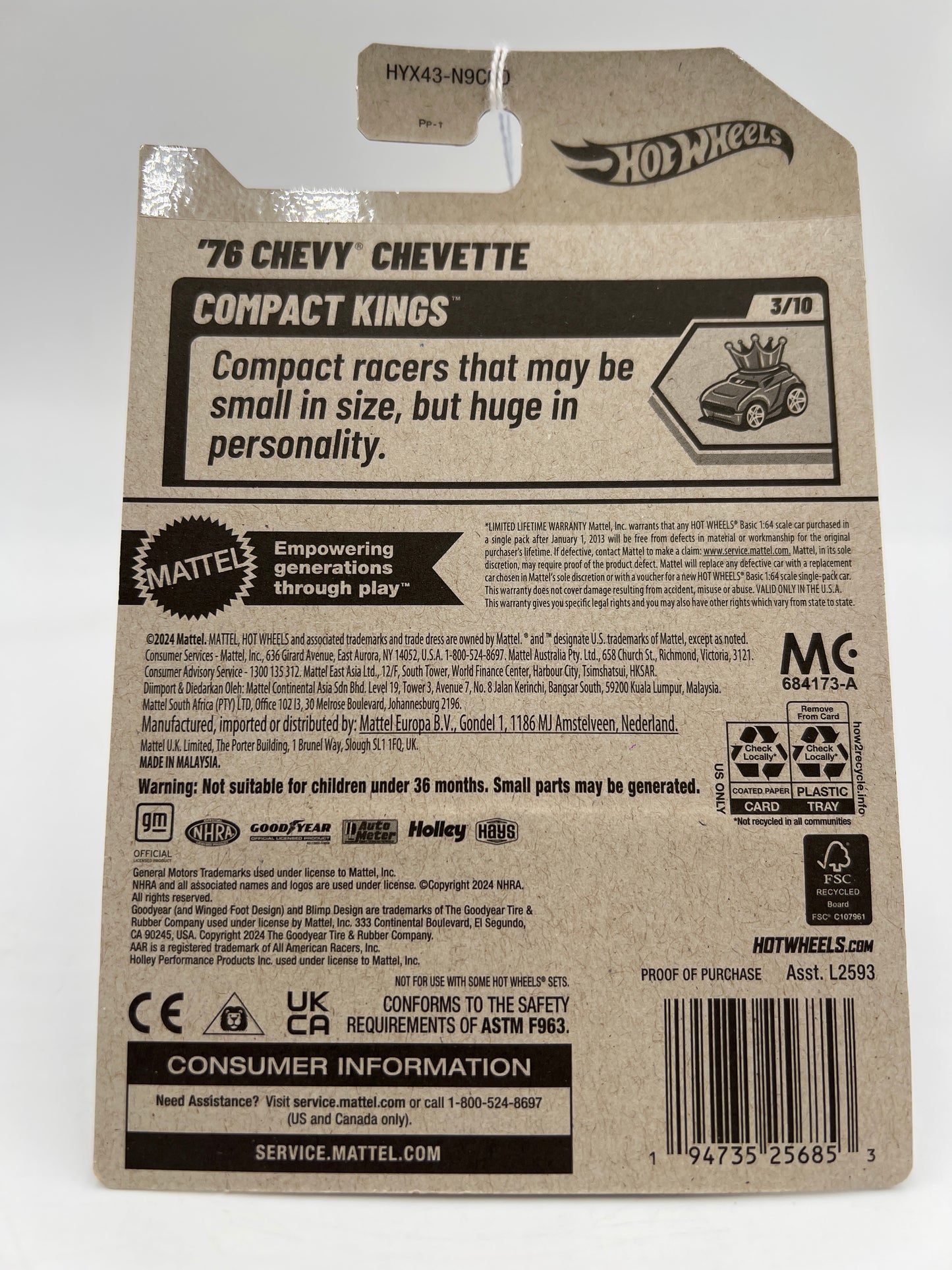 2025 Hot Wheels D Case #102 76 Chevy Chevette NHRA Yellow 11G