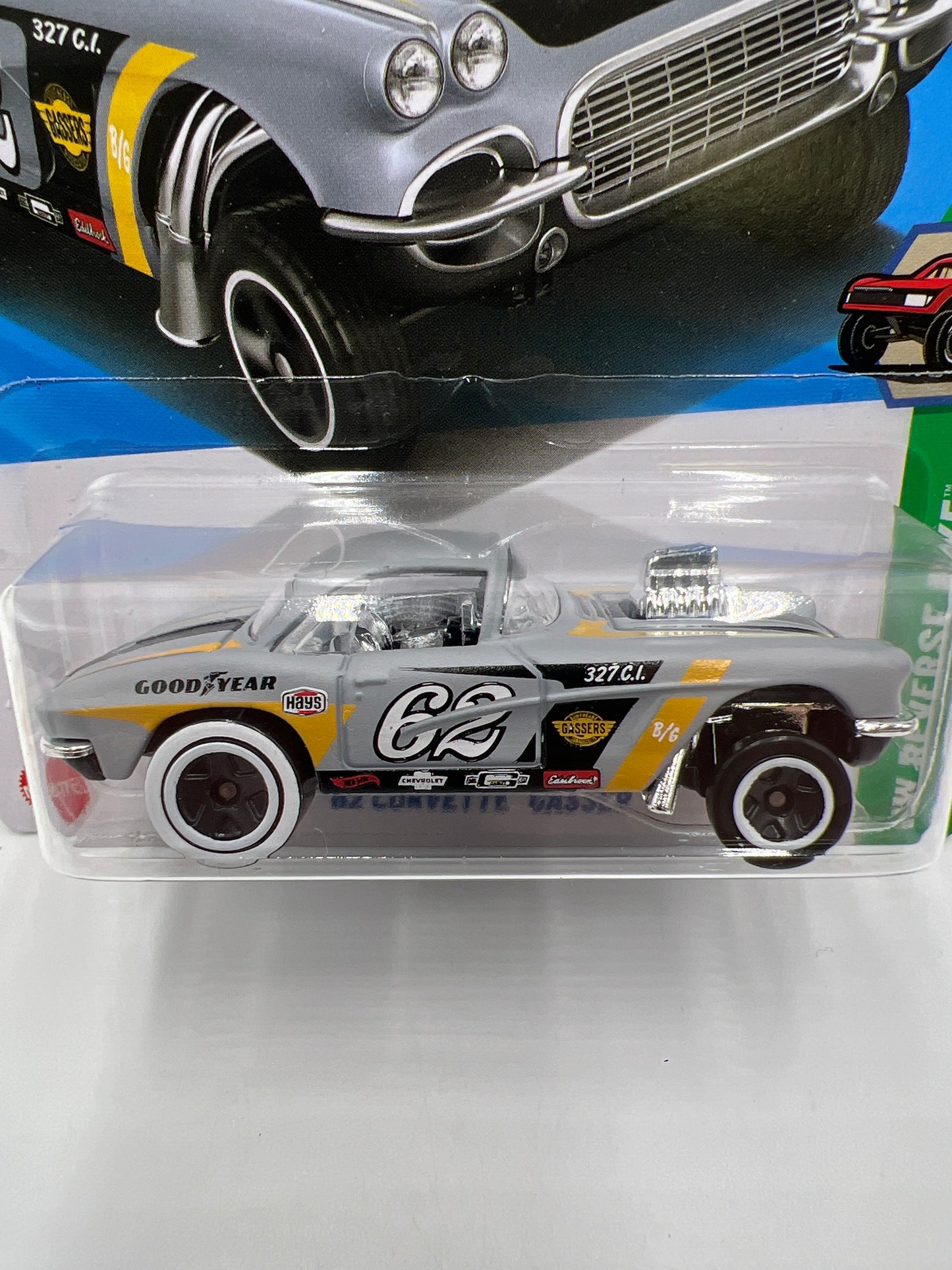 2025 Hot Wheels J Case HW Reverse Rake #182 62 Corvette Gasser Gray 8D