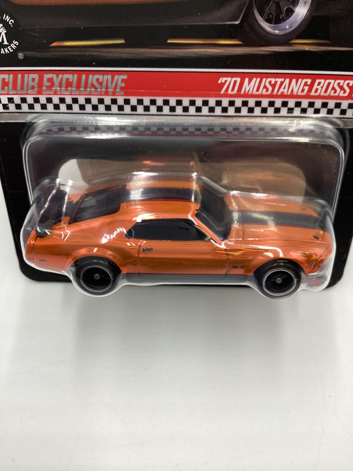 2021 Hot Wheels RLC 70 Mustang Boss 302 Boss Orange Club car with patch and button with protector