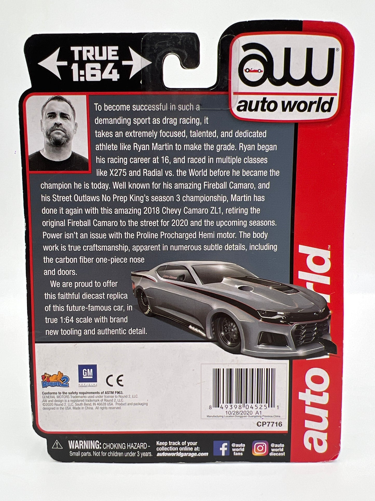 Auto World Special Edition SIGNED Ryan Martin 2018 Chevy Camaro ZL1 Gray W/Protector