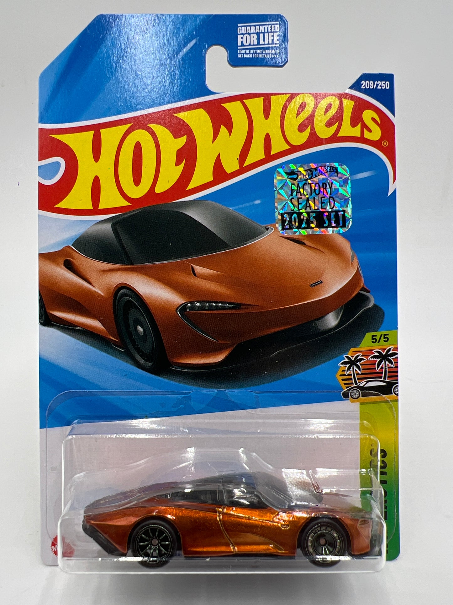 2025 Hot Wheels Factory Sealed Super Treasure Hunt #209 McLaren Speedtail Orange W/Protector Cracked Blister