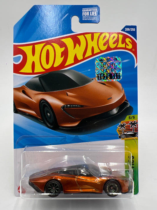 2025 Hot Wheels Factory Sealed Super Treasure Hunt #209 McLaren Speedtail Orange W/Protector Cracked Blister