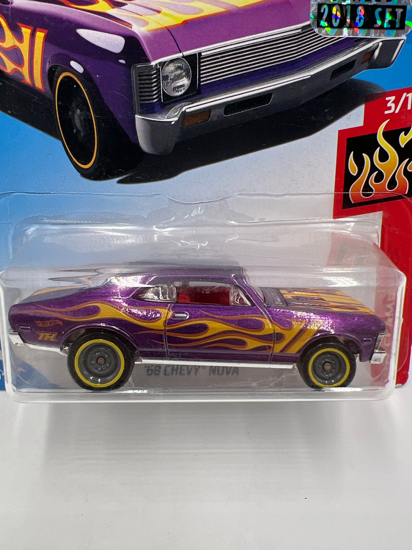 2018 Hot Wheels Factory Sealed Super Treasure Hunt 68 Chevy Nova Purple W/Protector