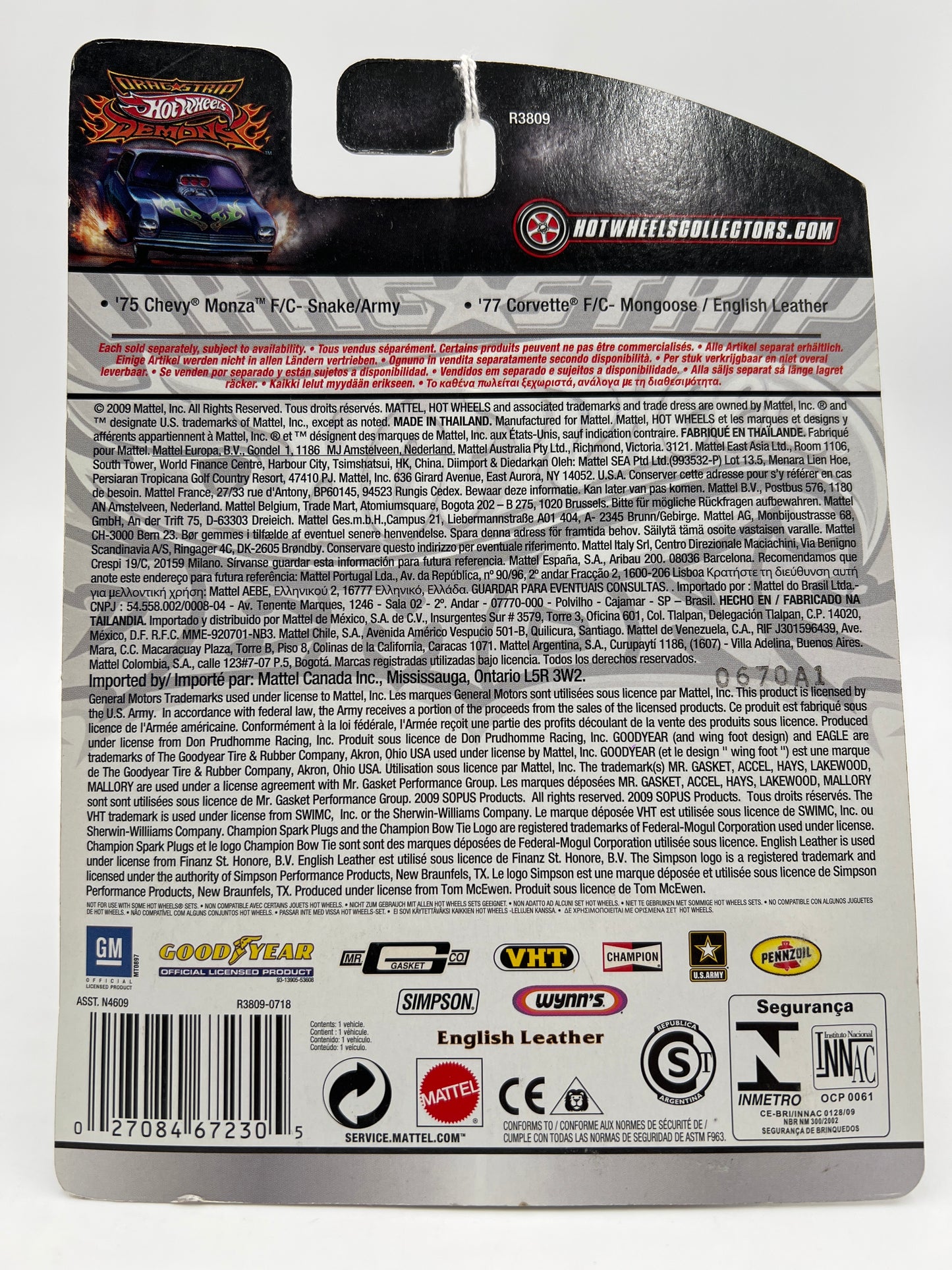 Hot Wheels Premium Drag Strip Demons #6 75 Chevy Monza F/C Snake/Army