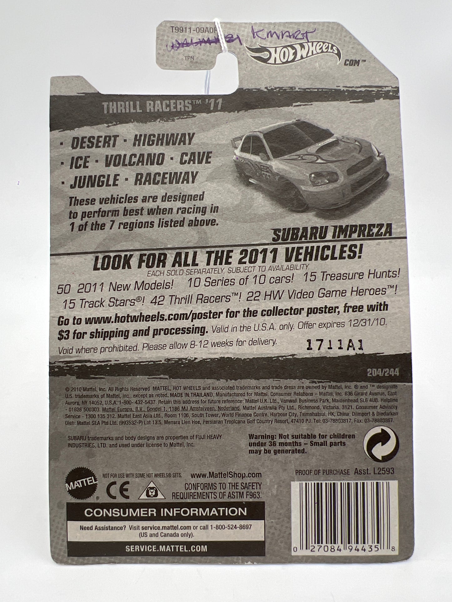 2011 Hot Wheels Thrill Racers Volcano #204 Subaru Impreza Gold