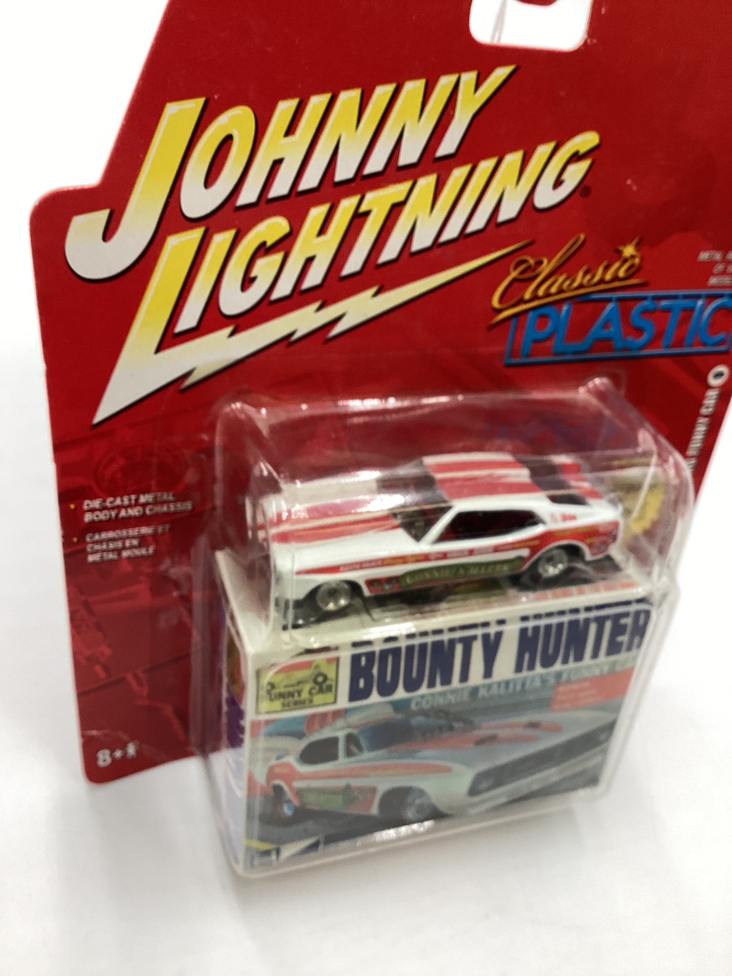 Johnny lightning Classic Plastic #9 Bounty Hunter Kalittas 73 Mustang Funny Car White 231D