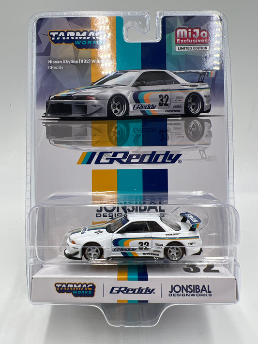 Tarmac Works Mijo Exclusives Nissan Skyline R32 Widebody Jonsibal GReddy White