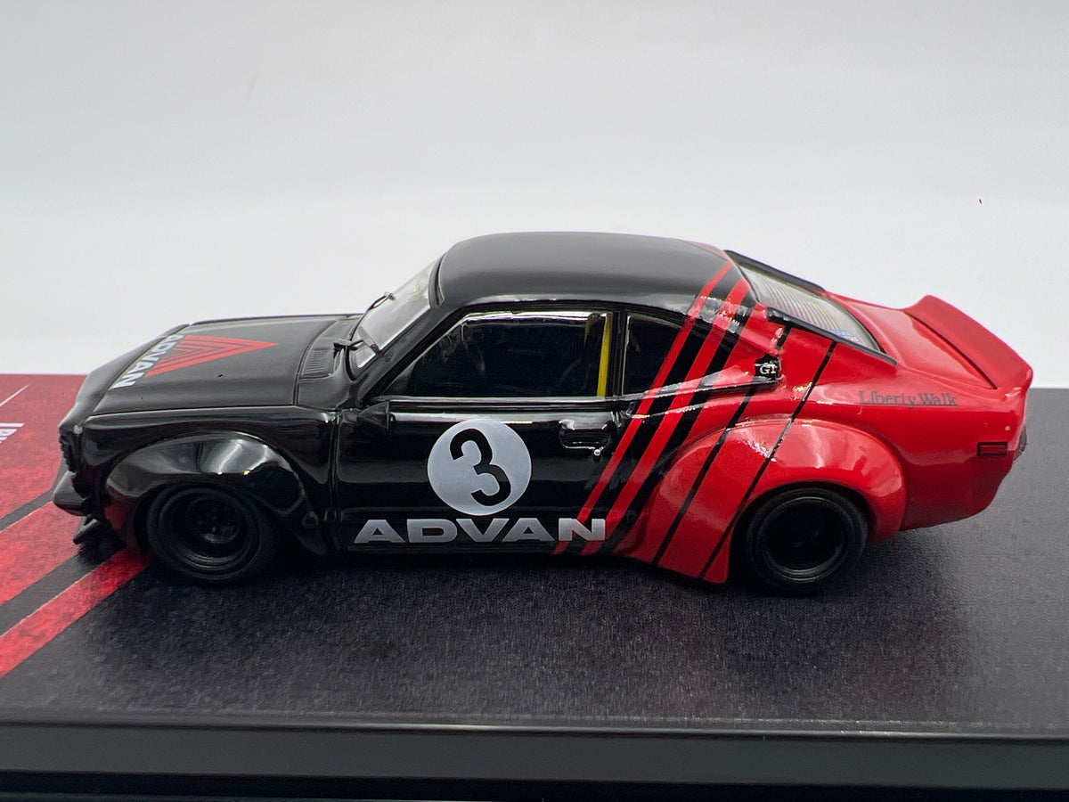 Inno64 1:64 LBWK Mazda RX-3 Savanna Advan Black/Red