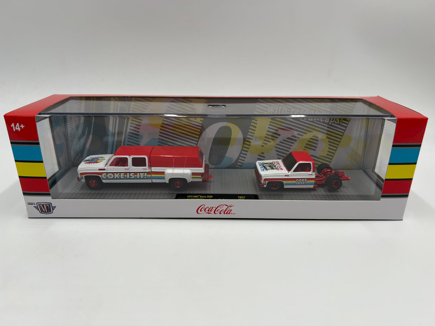 2025 M2 Machines Auto Haulers CHASE Coca Cola 1973 GMC Sierra 3500 & 1976 GMC Sierra Grande TW37