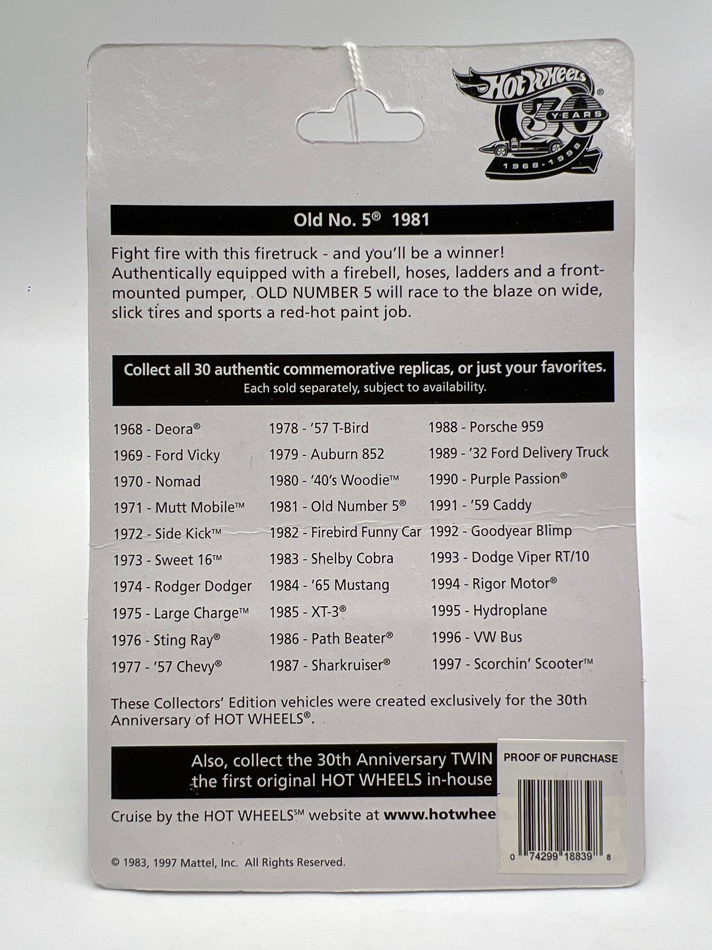 Hot Wheels 30 Years 1981 Authentic Commemorative Replica Old Number 5 Red