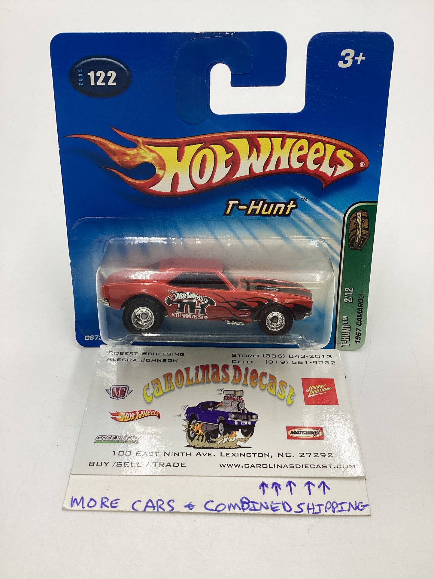 2005 Hot Wheels #122 Treasure Hunt 1967 Camaro Red Short Card W/protector