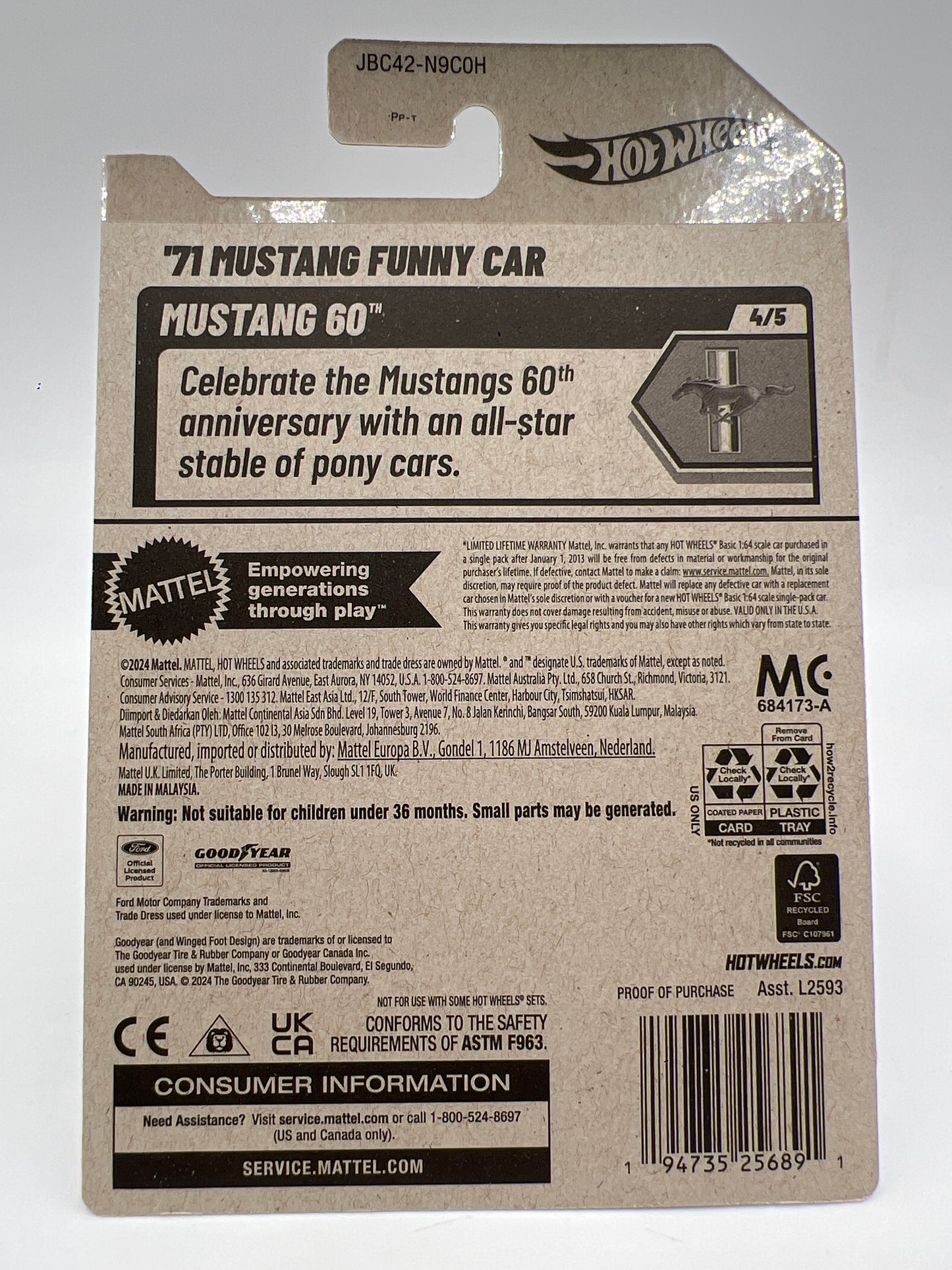 2025 Hot Wheels Factory Sealed Super Treasure Hunt #175 71 Mustang Funny Car Red W/Protector