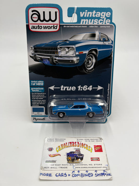 Auto World Vintage Muscle Release 1 Version B 1973 Plymouth Road Runner Basin Street Blue 183H