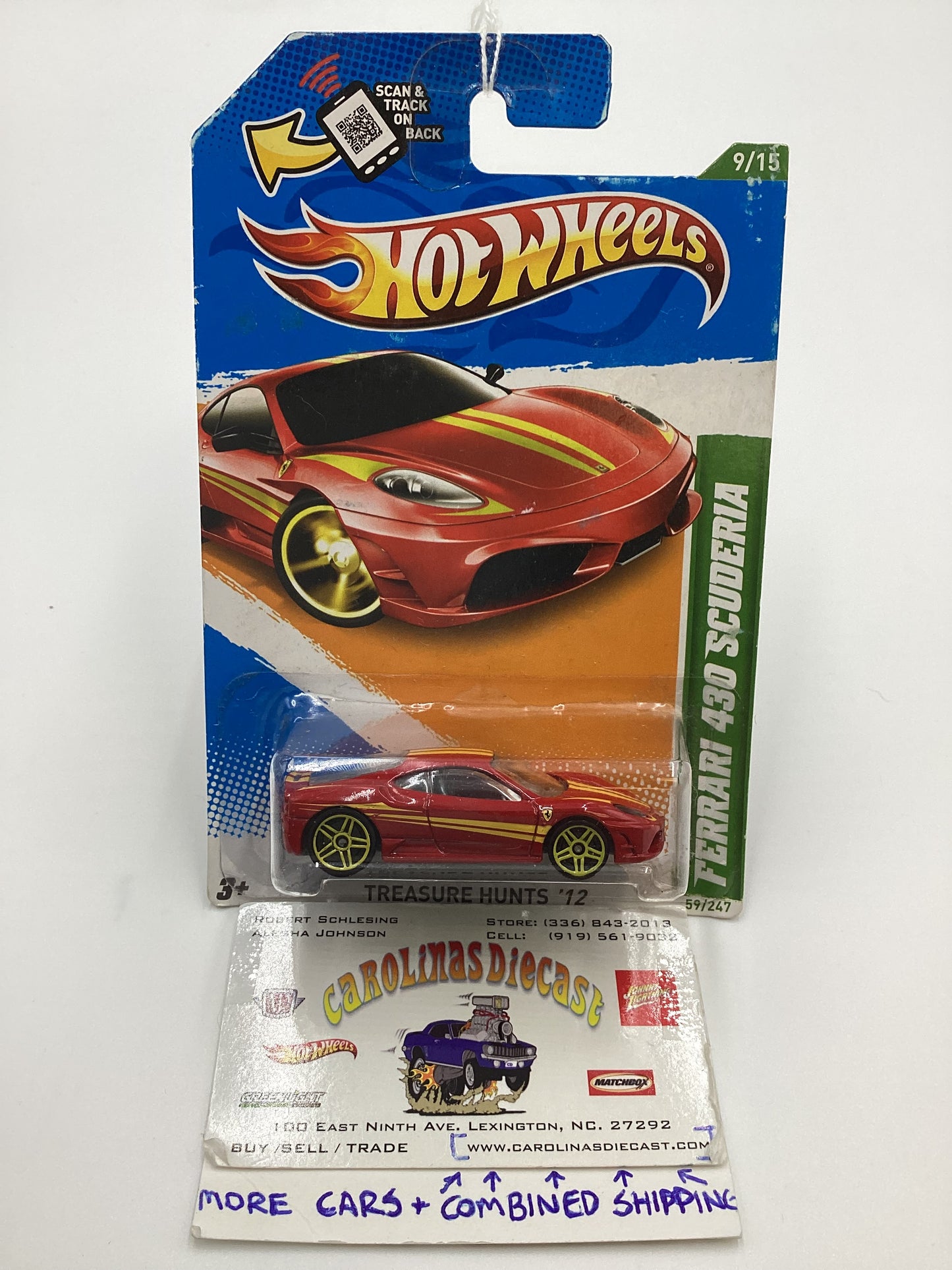 2012 Hot Wheels Treasure Hunt #59 Ferrari 430 Scuderia Red Card not Perfect 273A