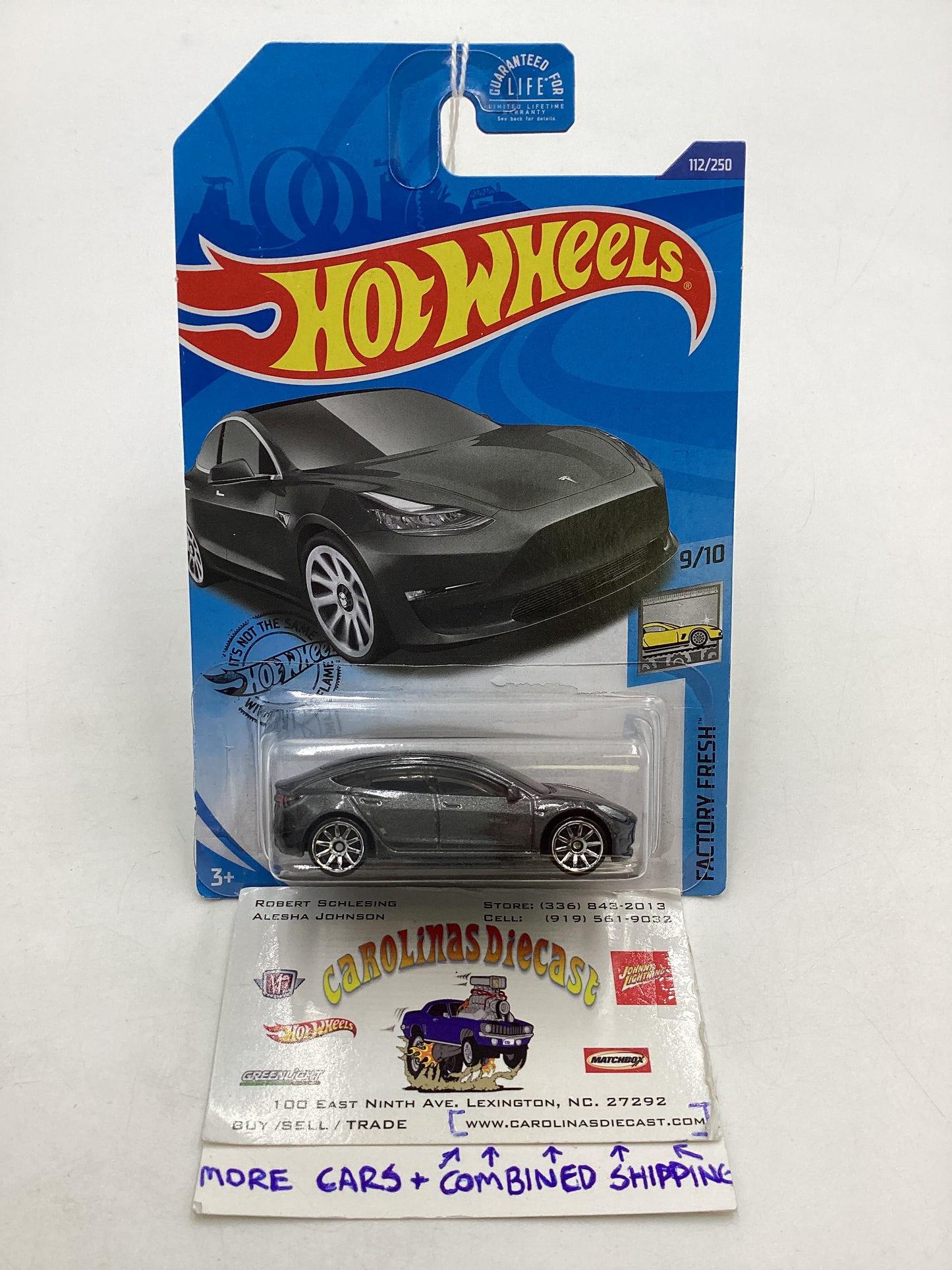 2020 Hot Wheels #112 Tesla Model 3 Silver (Slight Cracked Blister) 48F