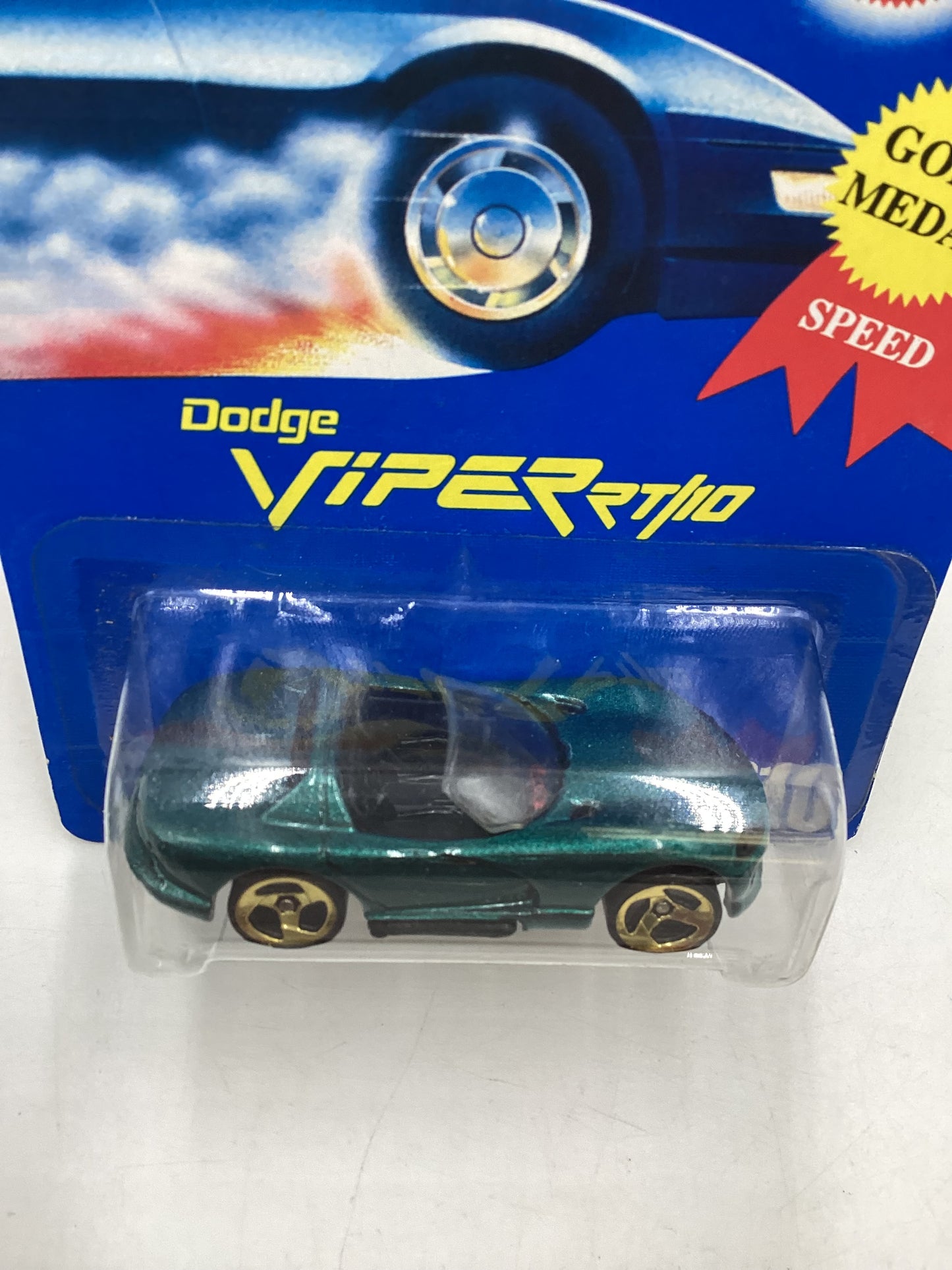 Hot Wheels Blue Card Collector No. 210 Dodge Viper R/T 10 Green 3SP Gold Wheels 240F