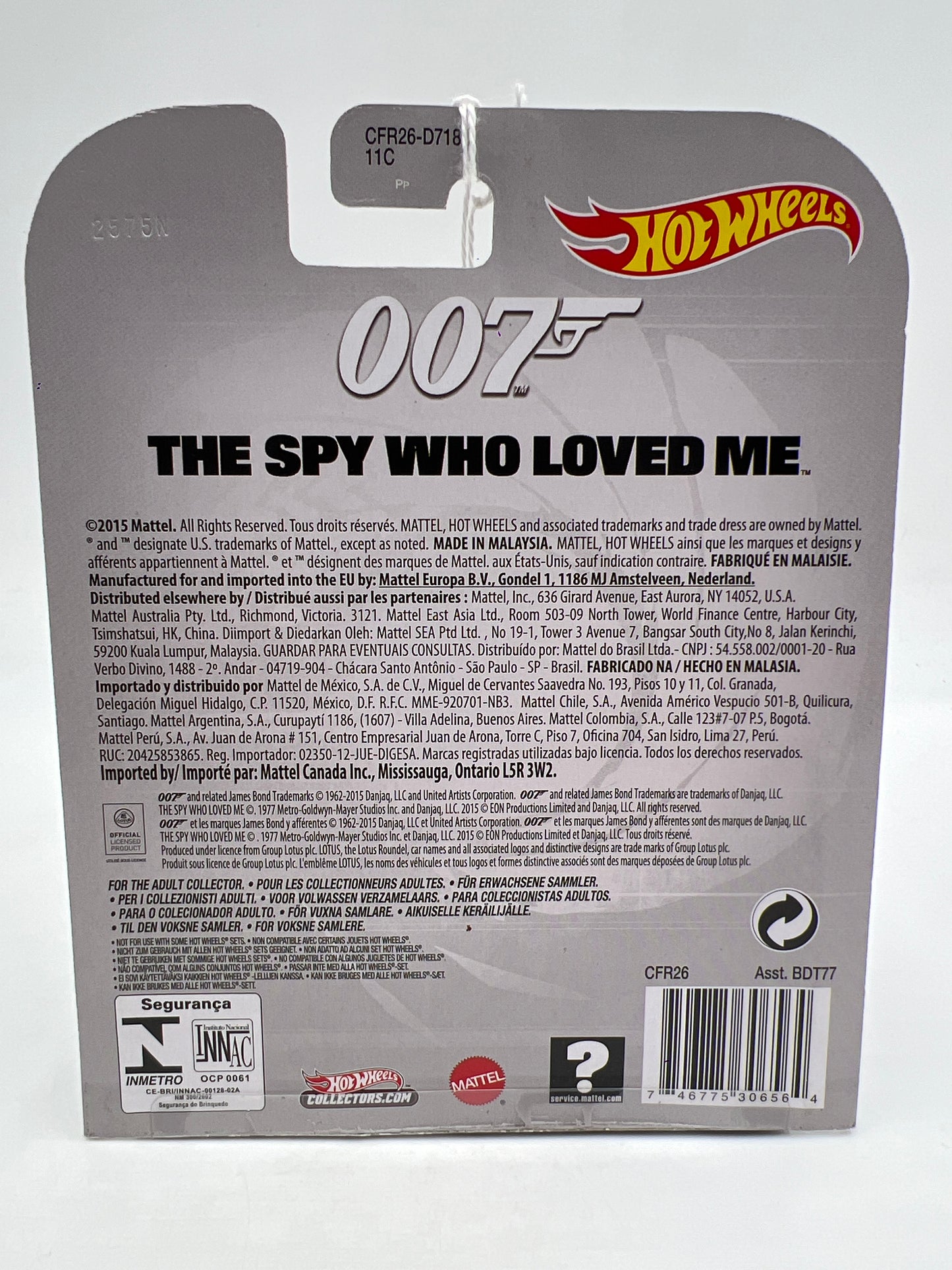 Hot Wheels Premium Retro Entertainment 007 The Spy Who Loved Me Lotus Espirit S1 White 266i