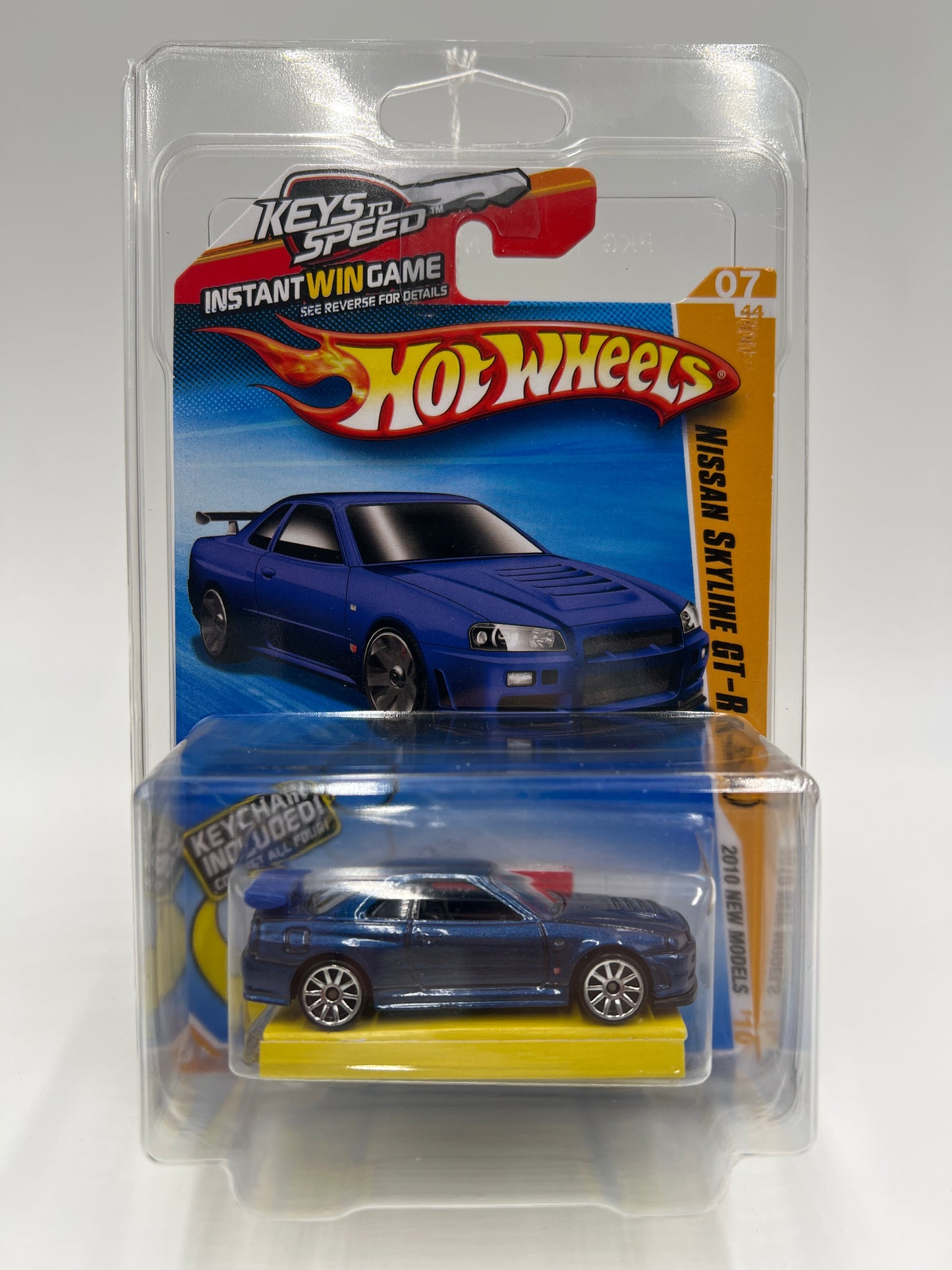 2010 Hot Wheels Keys To Speed Key Chain #7 Nissan GT-R R34 Blue W/Protector