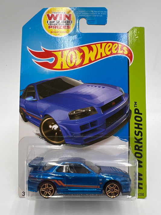 2014 Hot Wheels Workshop #230 Nissan Skyline GT-R R34 Blue W/Protector