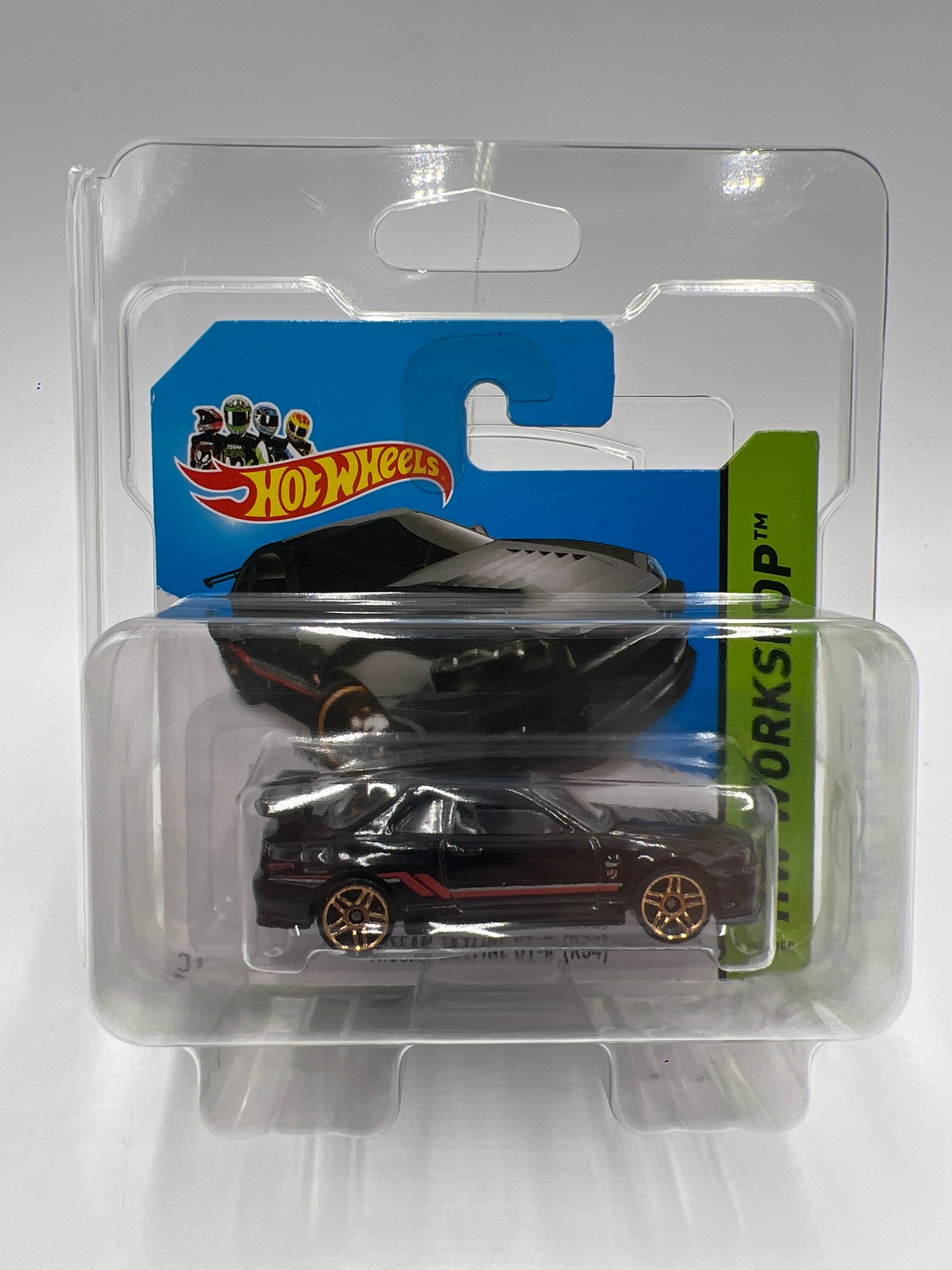 2014 Hot Wheels Short Card Workshop #230 Nissan Skyline GT-R R34 Black W/Protector