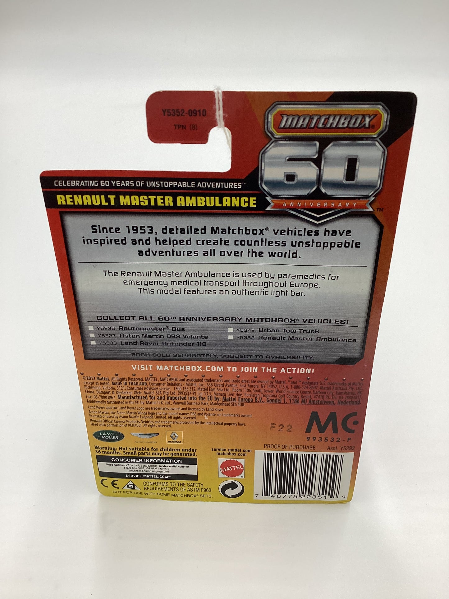 2013 Matchbox 60th anniversary #06 Renault Master Ambulance Yellow 172A