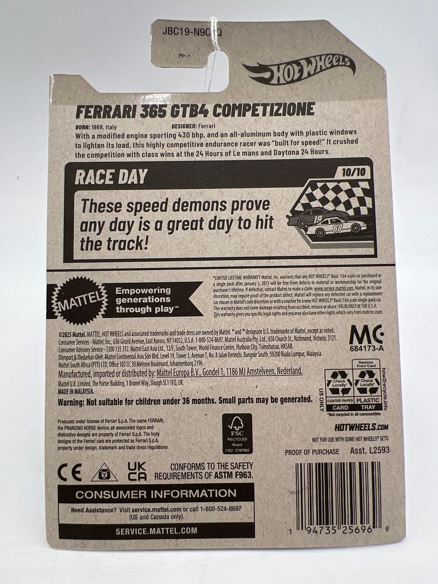 2025 Hot Wheels Q Case Race Day #222 Ferrari 365 GTB4 Competizione Yellow SR