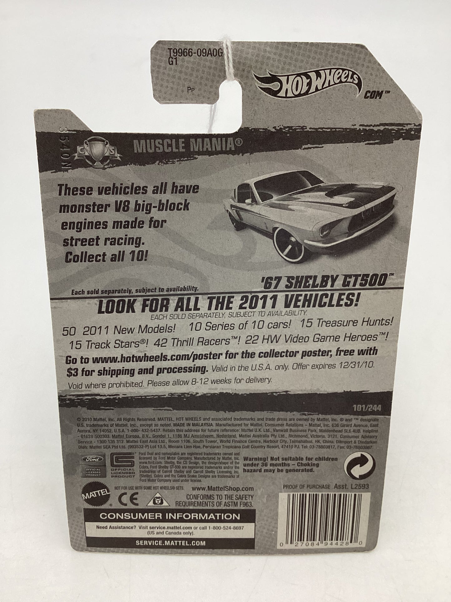 2011 Hot Wheels #101 67 Shelby GT 500 Silver Walmart Exclusive 237F