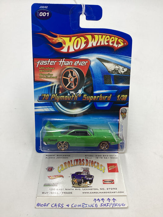 2006 Hot Wheels First Editions #001 70 Plymouth Superbird green FTE 37D *Vein on Card*