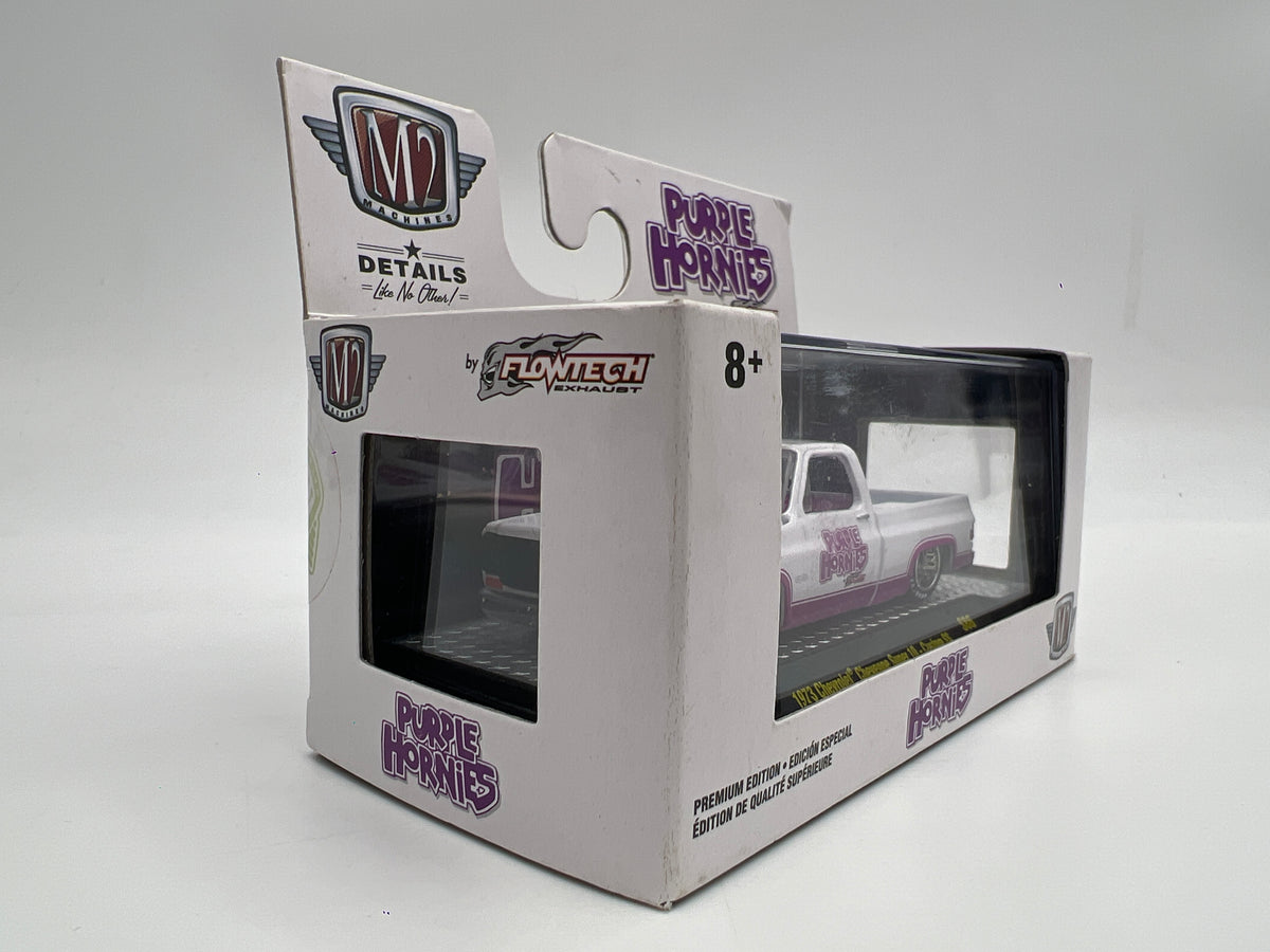 M2 Machines S86 Purple Hornies 1973 Chevrolet Cheyenne Super 10 Custom SS White