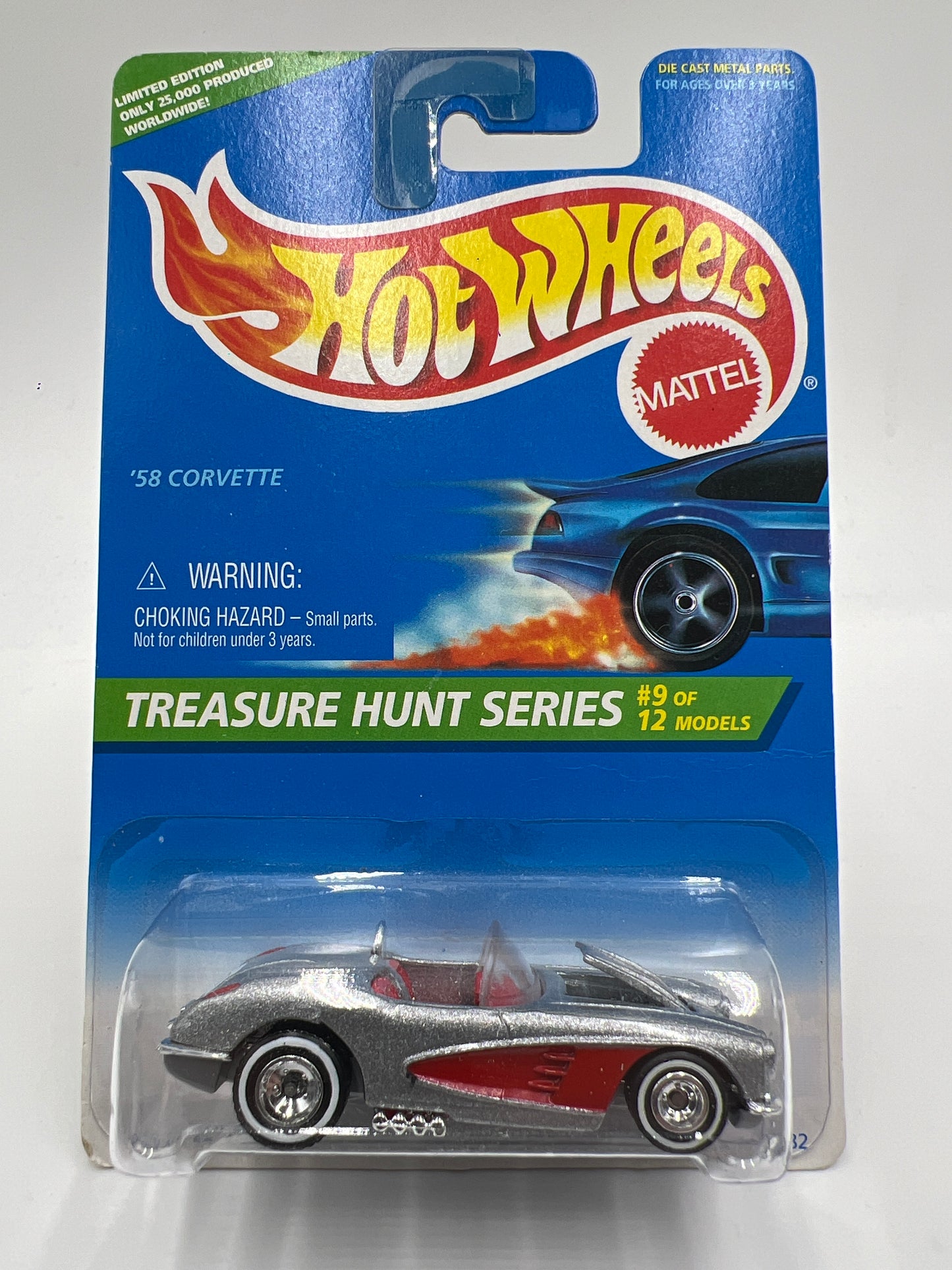 1996 Hot Wheels Treasure Hunt #436 58 Corvette Silver/Red W/Protector