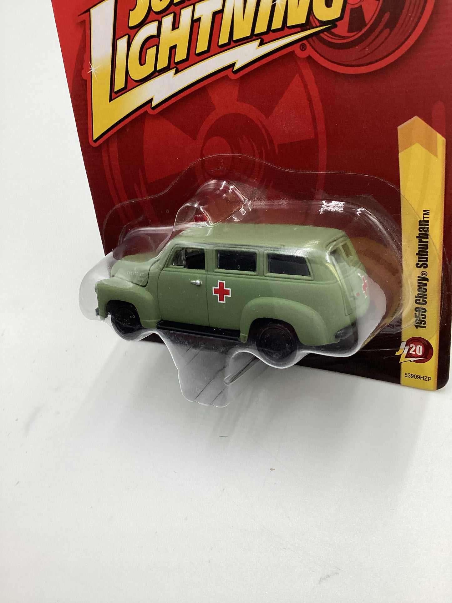 Johnny lightning Tomy #20 Chevy 1950 Chevy Suburban Army Green Vein Top Right 227H