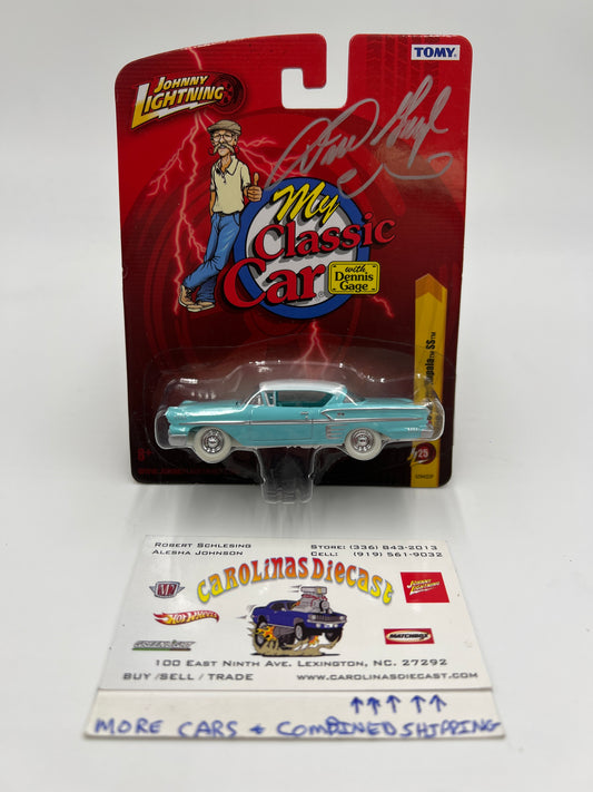 Johnny Lightning SIGNED My Classic Car JL25 1958 Chevy Impala SS Light Blue White Lightning Chase W/Protector VHTF