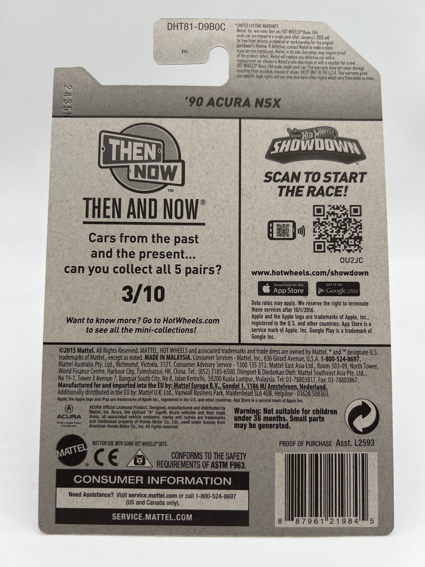 2016 Hot Wheels Super Treasure Hunt #103 90 Acura NSX Blue W/ Protector