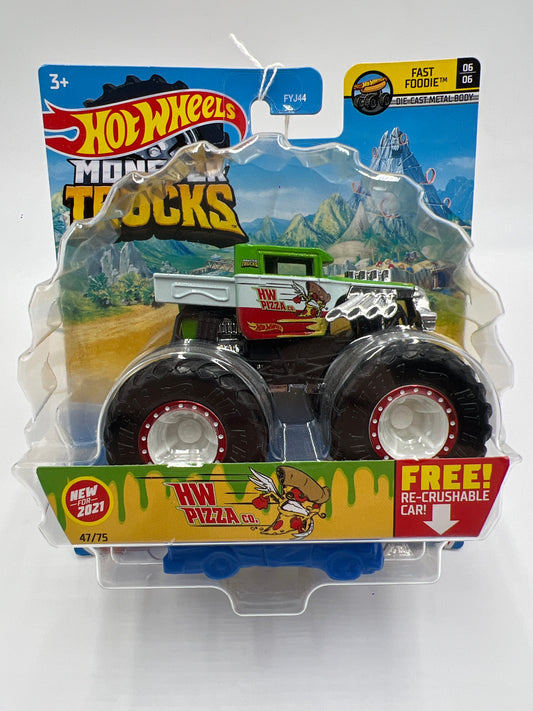 2021 Hot Wheels Monster Trucks Fast Foodie #47 HW Pizza Co Bone Shaker 129F