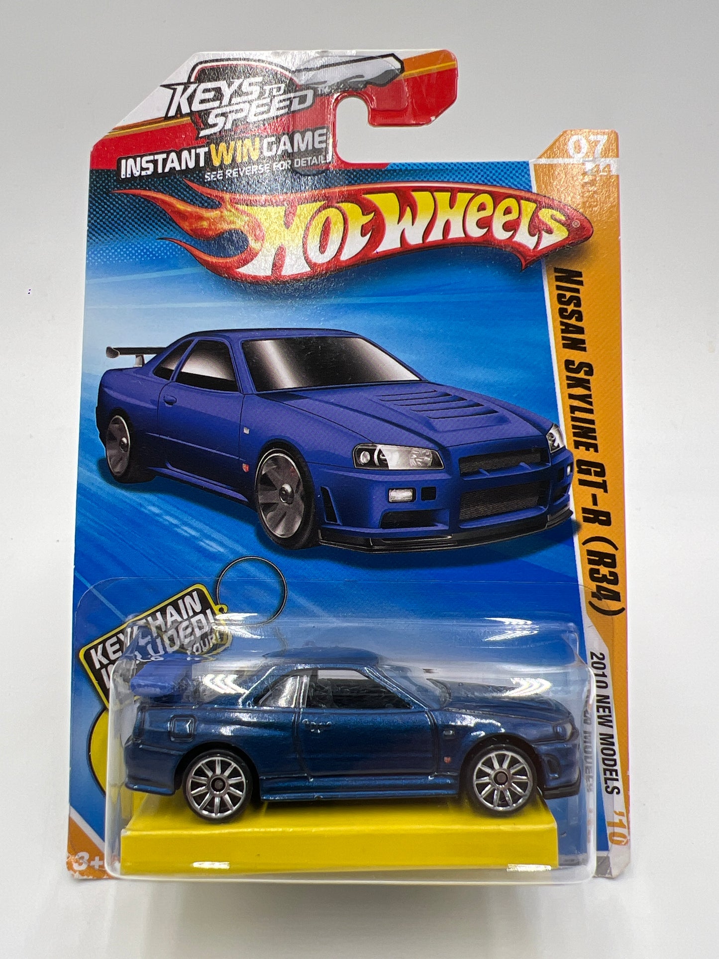 2010 Hot Wheels New Models #7 Keys To Speed Nissan Skyline GT-R R34 Blue W/Key Chain W/Protector VHTF