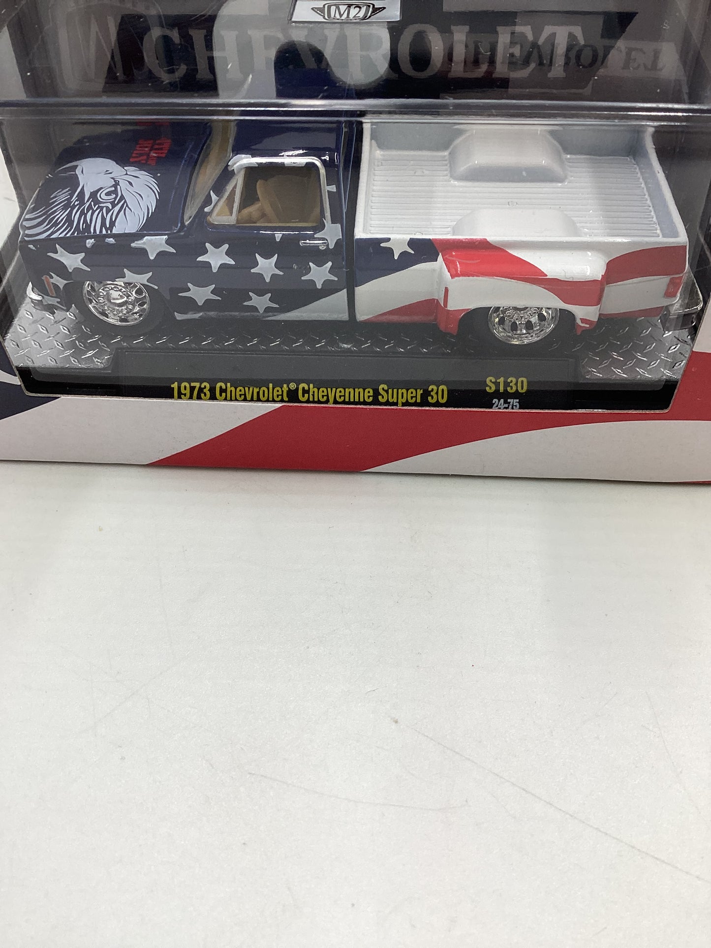 M2 Machines Oreillys Exclusive S130 1973 Chevrolet Cheyenne Super 30 (4th of July)