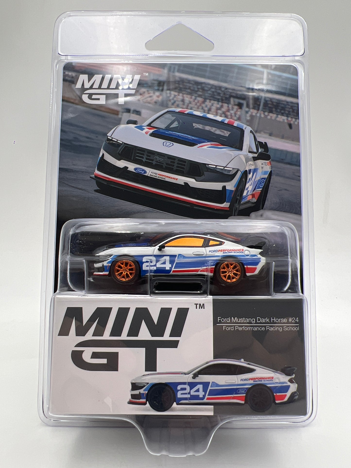 Mini GT #1172 CHASE Ford Mustang Dark Horse #24 Ford Performance Racing School