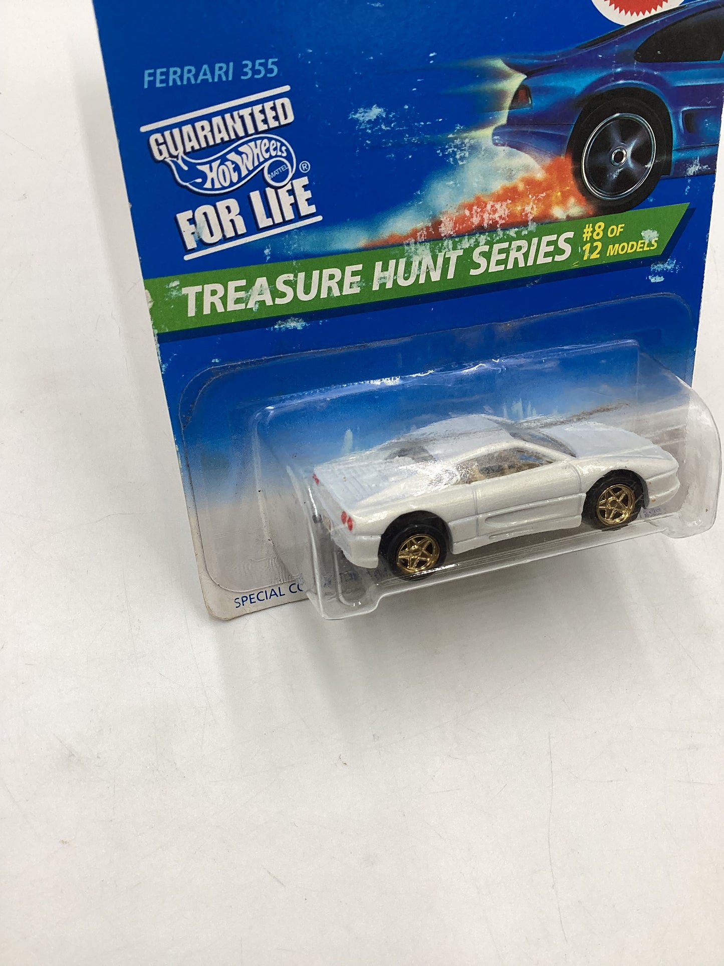 1996 Hot Wheels Treasure Hunt Series 8/12 Ferrari 355 White #435 *Bad Card* W/Protector