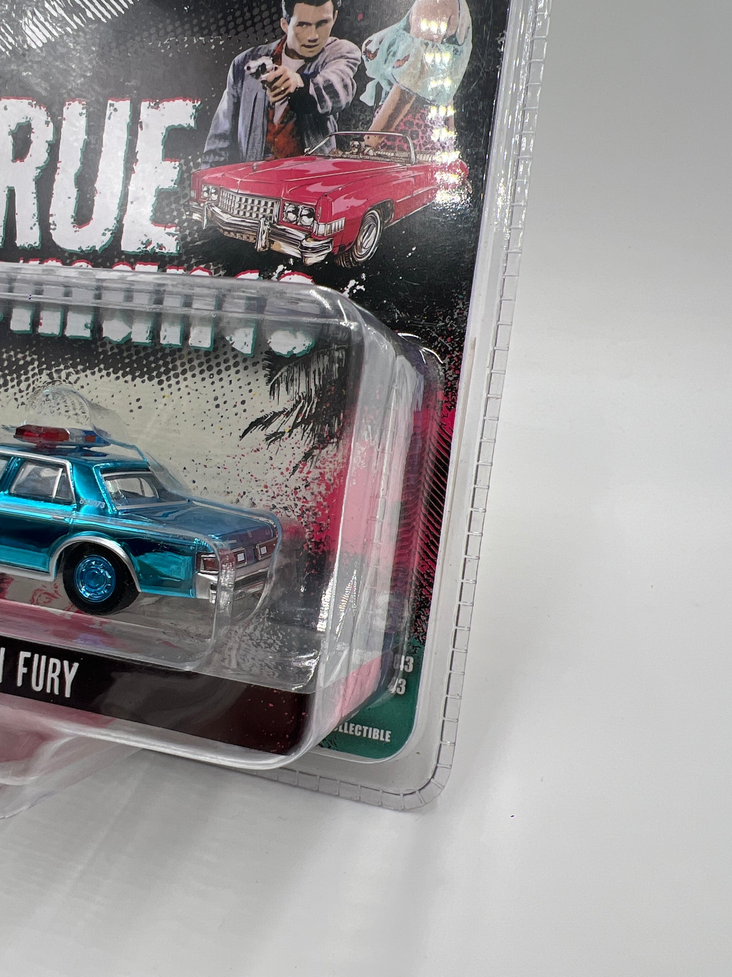 Greenlight Hollywood Series 43 True Romance Walmart CHASE 1982 Plymouth Gran Fury Chrome Blue