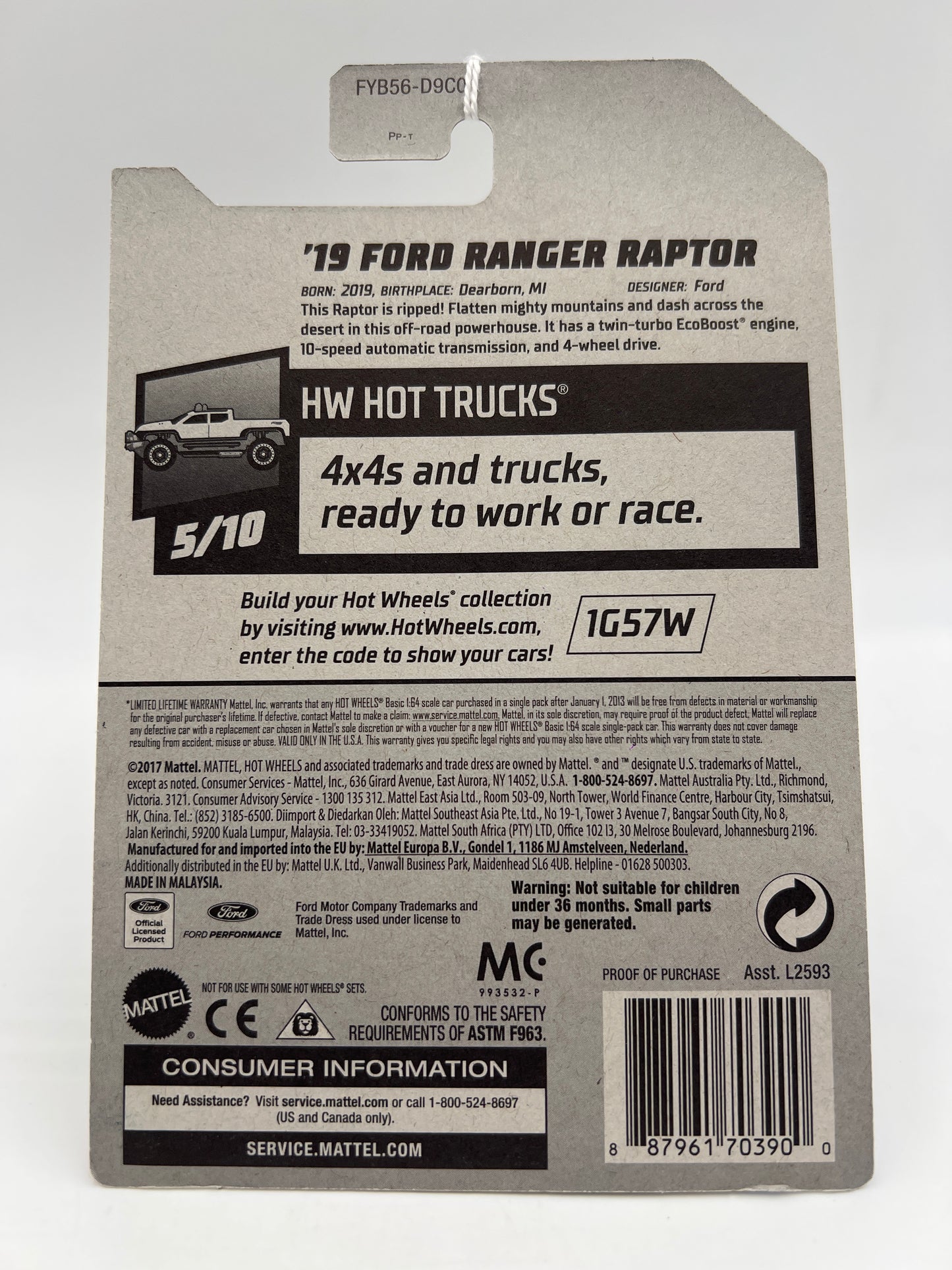 2019 Hot Wheels Hot Trucks #185 19 Ford Ranger Raptor Yellow 25B