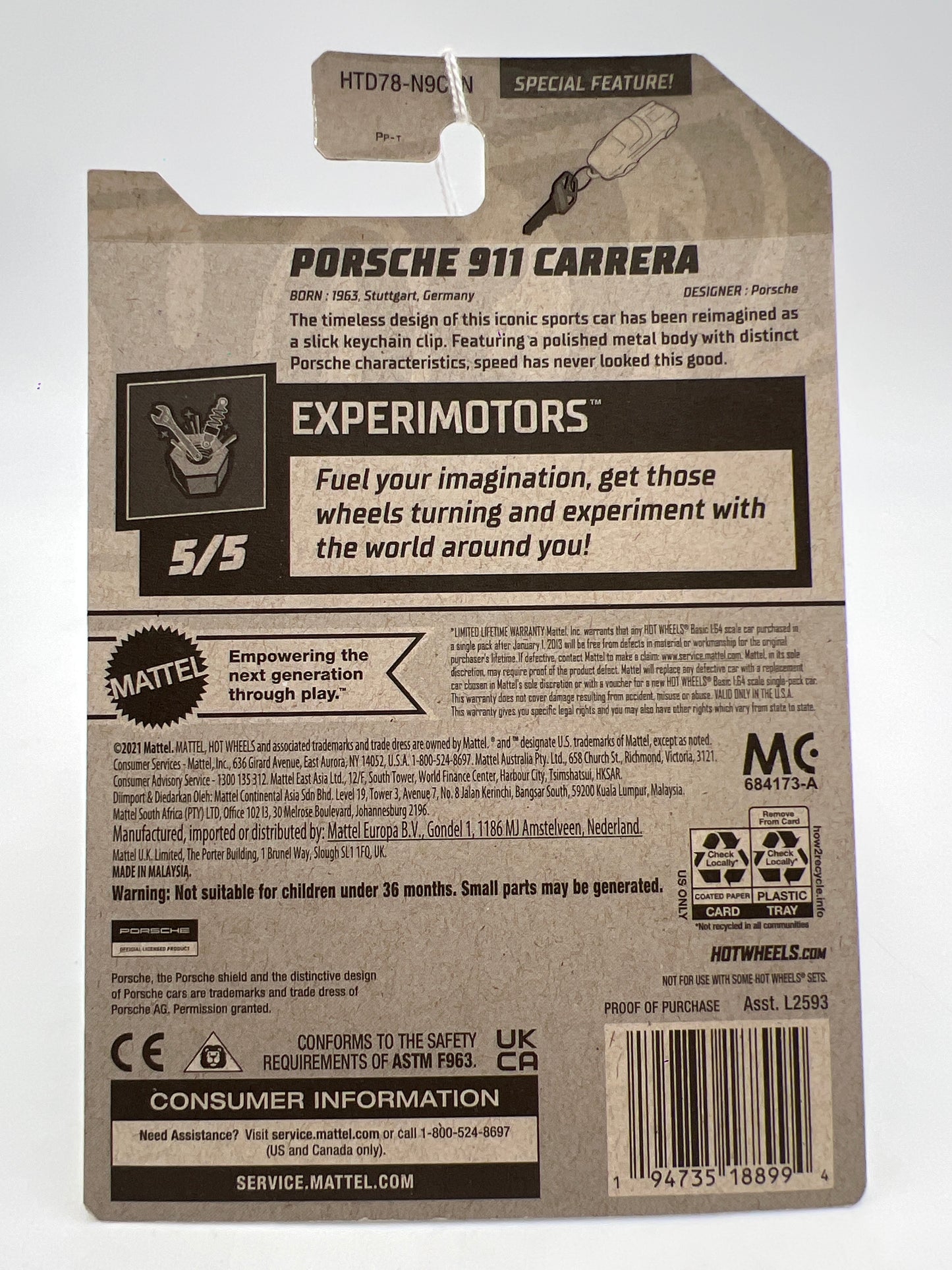 2024 Hot Wheels N Case #134 Porsche 911 Carrera Keychain White 100C