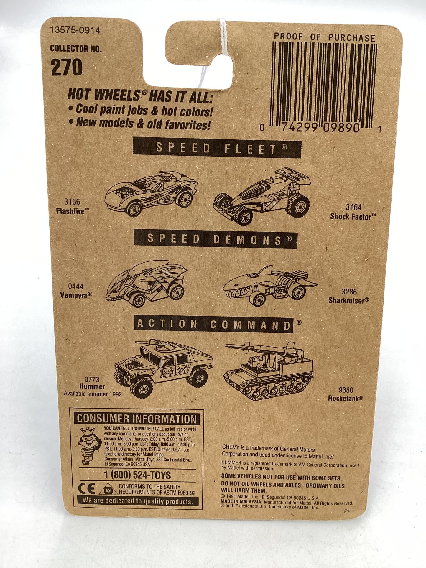 Hot Wheels Blue Card Collector No. 270 Chevy Stocker Pink UH Gold Wheels 240A