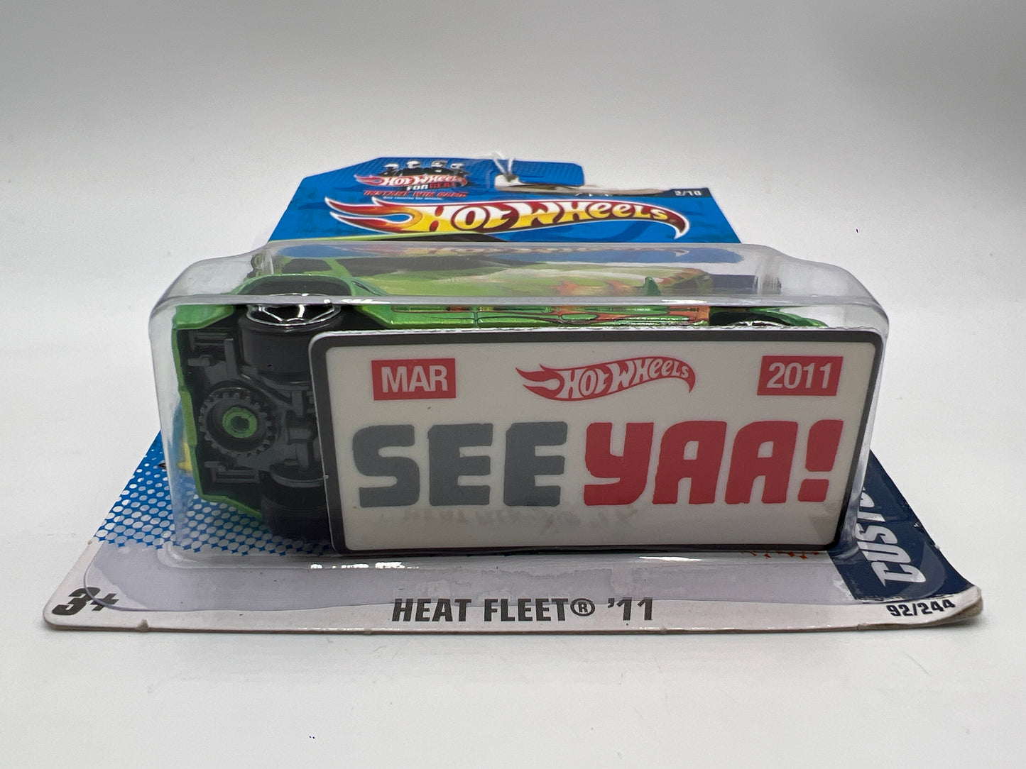 2011 Hot Wheels Heat Fleet #92 Customized C3500 Green W/License Plate Has Vein Above Blister