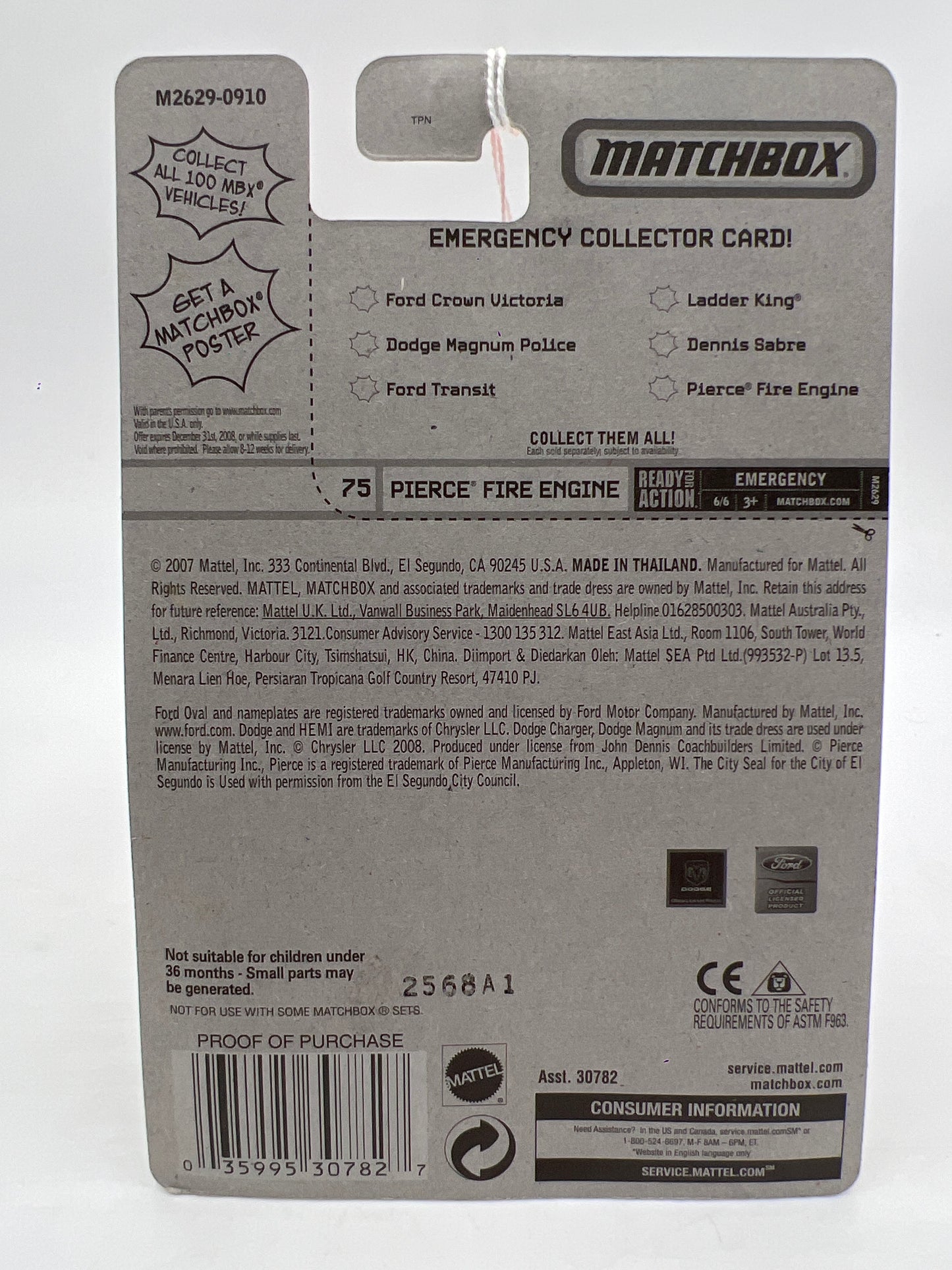 Matchbox Emergency #75 Pierce Fire Engine Red 216K