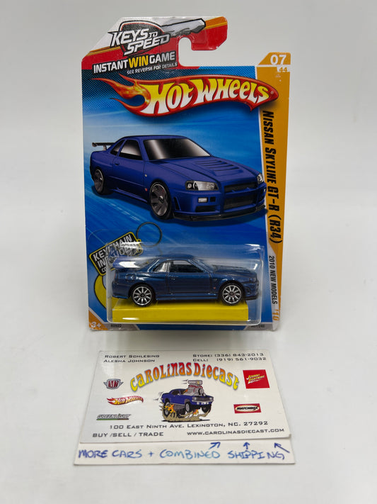 2010 Hot Wheels New Models #7 Keys To Speed Nissan Skyline GT-R R34 Blue W/Key Chain W/Protector VHTF