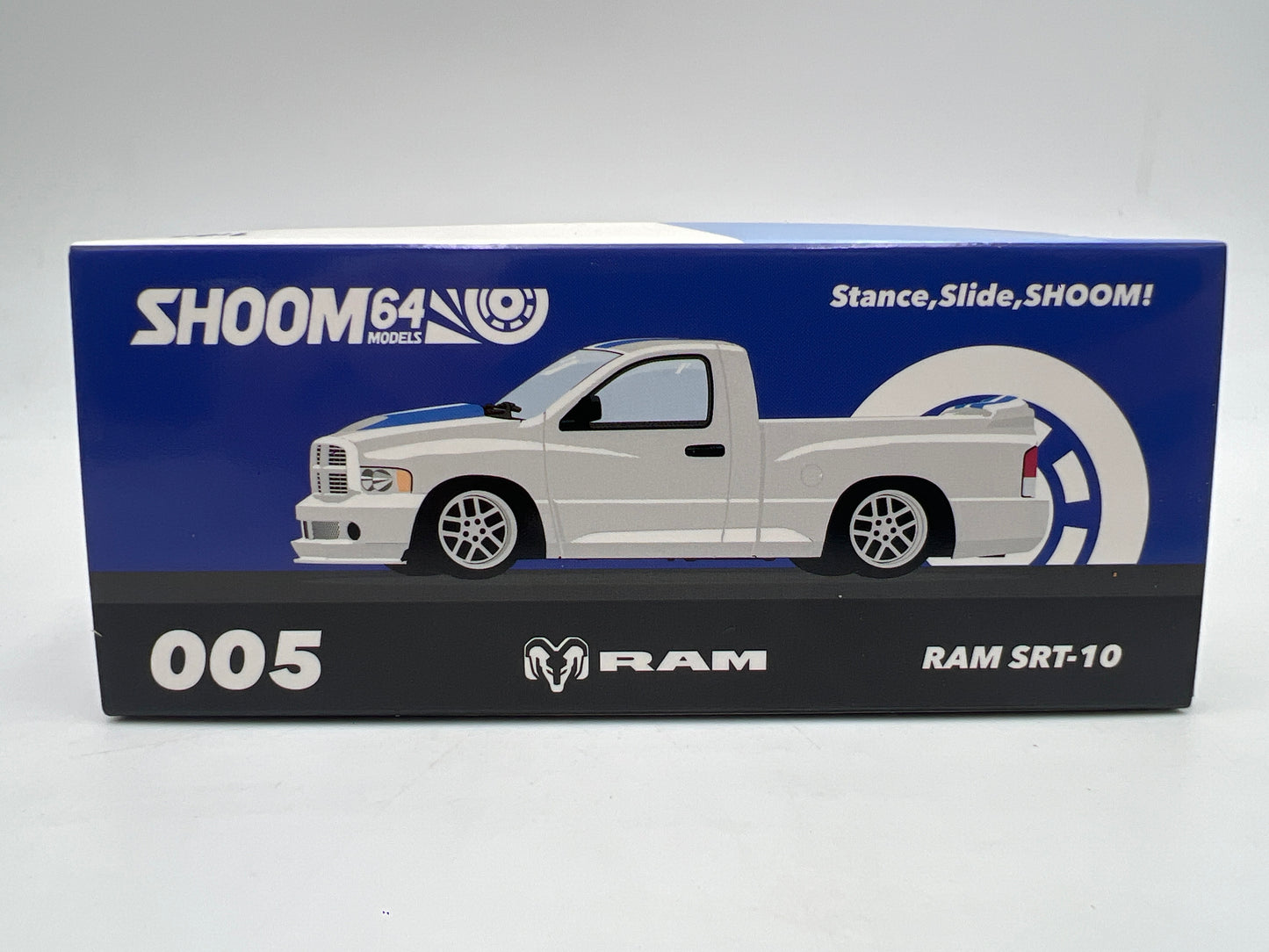 Shoom 64 Models 1:64 Dodge Ram SRT-10 White/Blue Stripes W/Accessories