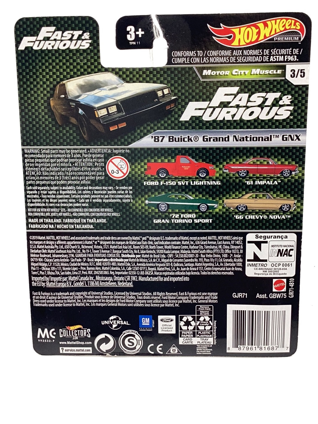 Hot wheels fast and furious Motor City Muscle 87 Buick Grand National GNX 247F