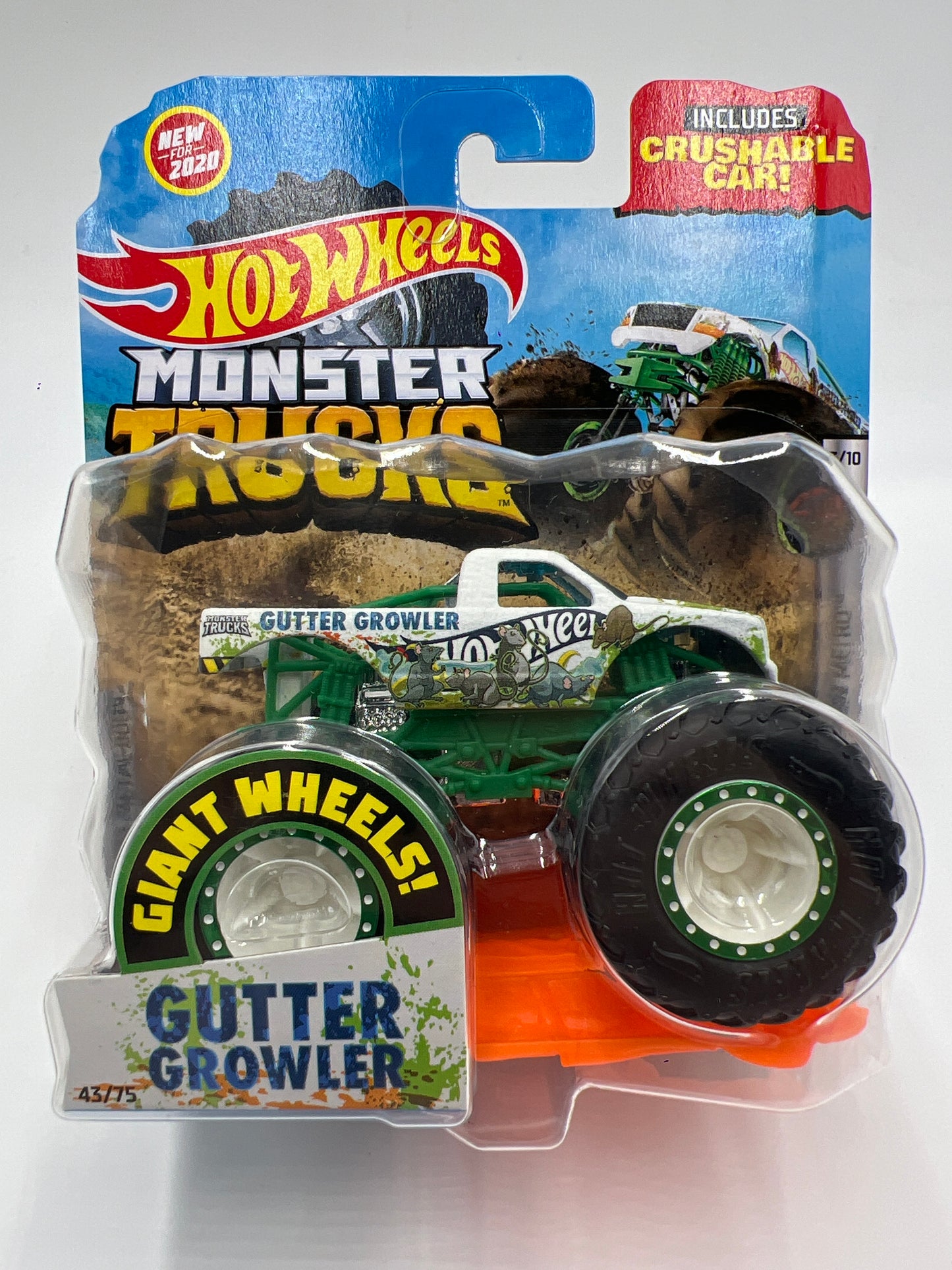 2020 Hot Wheels Monster Trucks HW Metro #3 Gutter Growler W/Protector